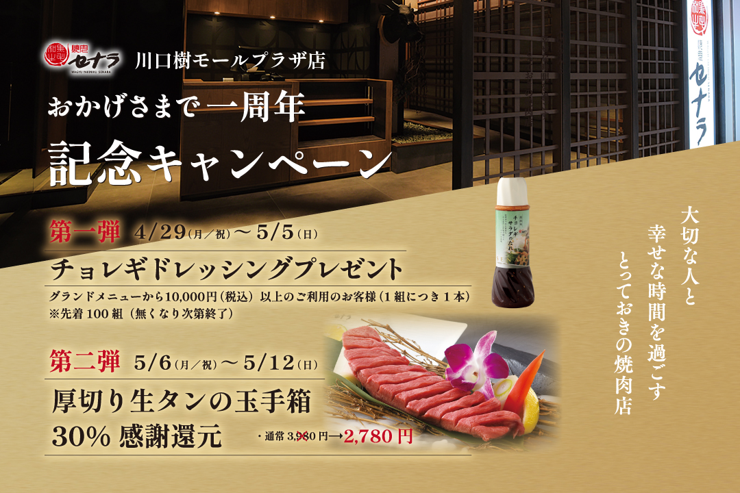 セナラ川口樹モールプラザ店一周年記念キャンペーン